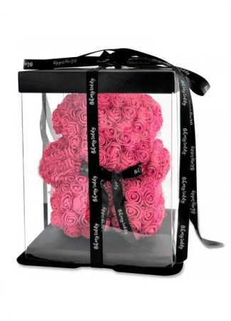 Подарок "Мишка из роз" розовый 25 см